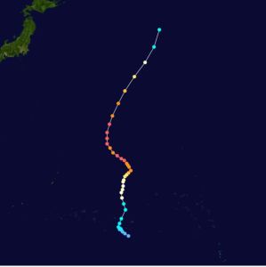 颱風楊柳 (2001年)路徑圖