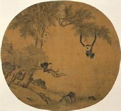 宋易元吉扇面畫喬柯猿掛