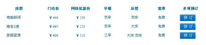 酒店房型及房價