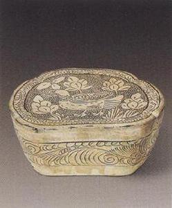 磁州窯白釉刻花瓷枕 磁州窯白釉刻花瓷枕