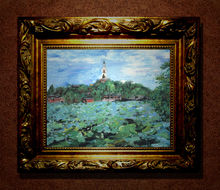 藍麗娜油畫《太液池的芙蓉白塔》