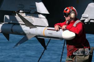 美國海軍武器官為F-18戰機裝上麻雀空空飛彈