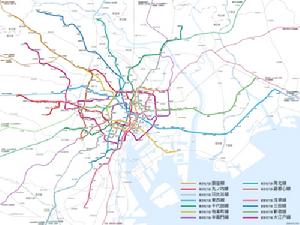 東京地下鐵和東京都營地下鐵的線路圖