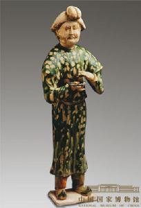 唐三彩陶持盤女俑