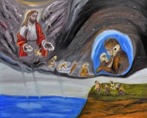 上帝創造金絲猴 布面油畫 80×100cm 2014年 梁山