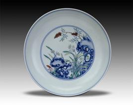 清雍正鬥彩蘭石圖盤 清雍正鬥彩蘭石圖盤