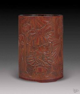 清竹雕一鷺連科筆筒 清竹雕一鷺連科筆筒