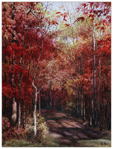 紅色的林蔭   水彩   李鳳鳴 作