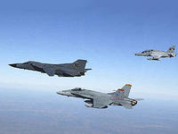 三機編隊，分別為F/A-18、F-111