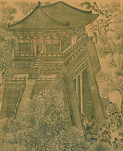 清明上河圖內所見的開封城樓，碩大雄厚的斗拱配以輕柔的屋脊