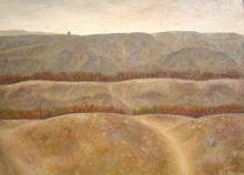 王峰油畫《戈壁秋林》