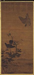 元王淵鷹逐畫眉軸