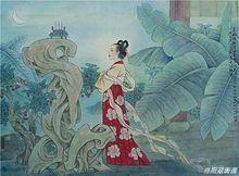 寇衡作品 李端拜新月詩意畫