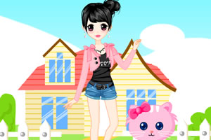 可愛女孩愛貓咪