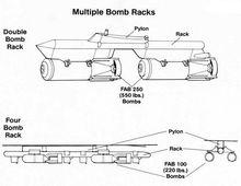 米格-27使用的串聯和四聯炸彈掛架