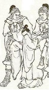 漢少帝劉辯被廢圖，載《三國演義》繡像圖