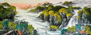 方人也巨幅作品《江山如畫》規格：366x145cm