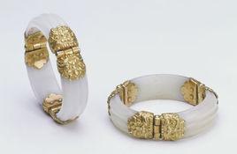 唐代包金獸首白玉鐲 唐代包金獸首白玉鐲