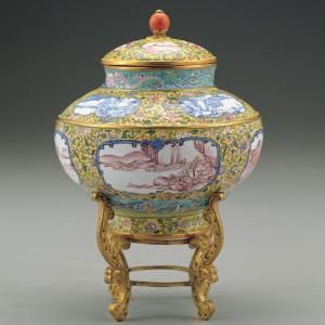 清乾隆畫琺瑯風景蓋罐 清乾隆畫琺瑯風景蓋罐