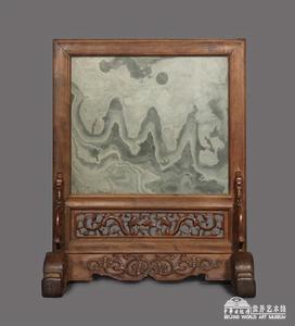 黃花梨雕花綠石小座屏 黃花梨雕花綠石小座屏