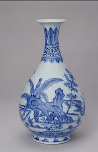 明永樂青花竹石芭蕉紋玉壺春瓶 明永樂青花竹石芭蕉紋玉壺春瓶