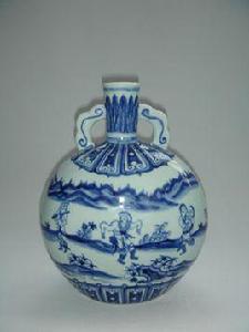 明永樂青花人物扁壺 明永樂青花人物扁壺