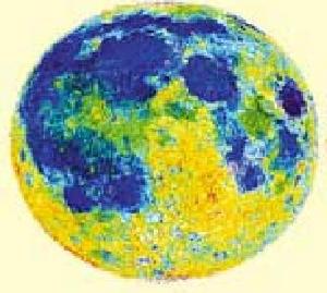 藍色區域主要由月海玄武岩所覆蓋。