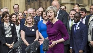 2016年7月7日，英國倫敦，英國保守黨黨首候選人特蕾莎&middot;梅出席新聞發布會