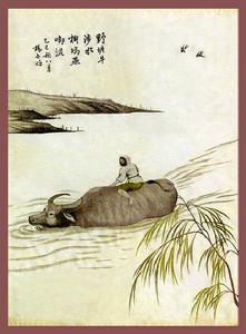 湘繡“牧童騎牛”斗方