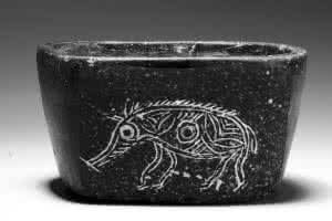 河姆渡遺址出土豬紋陶缽 河姆渡遺址出土豬紋陶缽