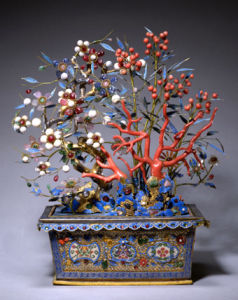 嵌珍珠寶石齊梅祝壽盆景 嵌珍珠寶石齊梅祝壽盆景