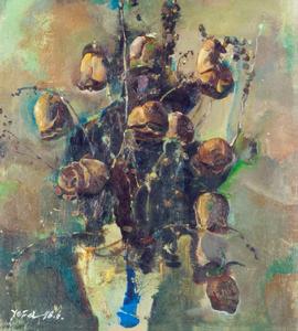 油畫《乾枯的玫瑰》