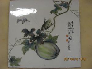 民國五彩瓜果圖瓷板 民國五彩瓜果圖瓷板