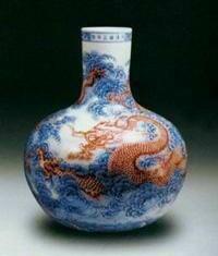 清雍正青花釉里紅海水龍紋天球瓶 清雍正青花釉里紅海水龍紋天球瓶