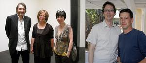 左t: 策展人Klaus Ottmann，藝術家Susan York和畫廊家Leslie Tonkonow。 (攝影: Glen Helfand) 右: Santa Mónica藝術中心總監Ferran Barenblit和藝術家Marti Anson。