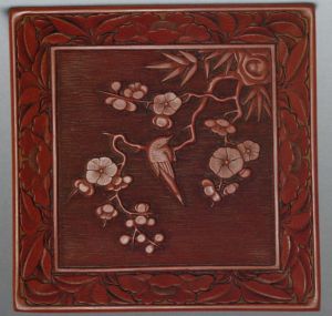 剔紅梅花喜鵲圖方盤