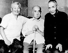 (左起)蕭軍、胡風、聶紺弩1980年於北京