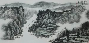 蒼山霧隱，扁舟泛江