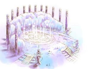 (圖)支撐學院根本的封印之地。除了風之白園之外,還有火的焰原、水的清園、地的石園等。外表看起來只是封印,但進入封印之後其實別有天地。不知為何,熱愛飯糰的萊恩分外喜歡跑到封印之地吃飯糰……