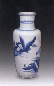 清康熙青花瓷清康熙-青花山水人物棒槌瓶