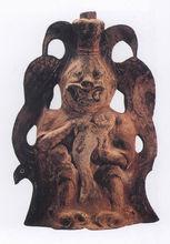 彩繪雙鳥怪獸陶壁壺 西漢