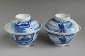 景德鎮窯青花人物蓋杯