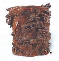 明朱鶴雕松鶴筆筒 明朱鶴雕松鶴筆筒