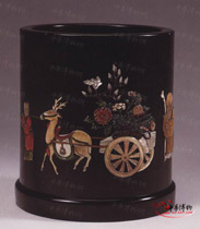 清紫檀嵌百寶福祿壽喜筆筒