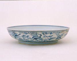 清雍正青花雲鶴九桃紋盤 清雍正青花雲鶴九桃紋盤