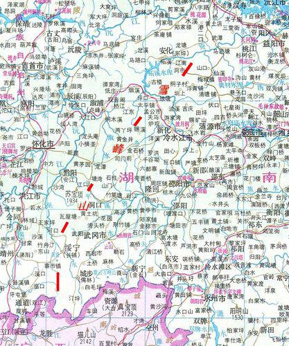 雪峰山（脈）位置及走向圖