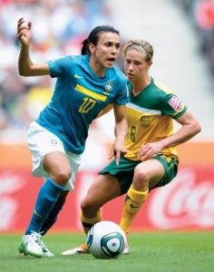 6月29日，德國FIFA女足世界盃D組比賽正在進行，由巴西隊對陣澳大利亞隊