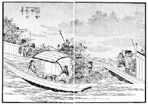 （圖）赤壁之戰，諸葛孔明草船借箭。日本浮世繪