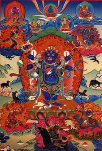 六臂瑪哈嘎拉原是印度教之魔神（一說即大黑天），觀音入其神識，故成佛教之護法、觀音之化身。