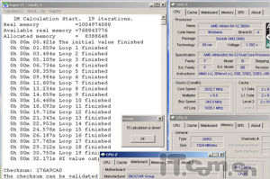 頻率為2.9GHz的Althon64 X2 3600+順利通過1M Pi測試，時間為32.171秒